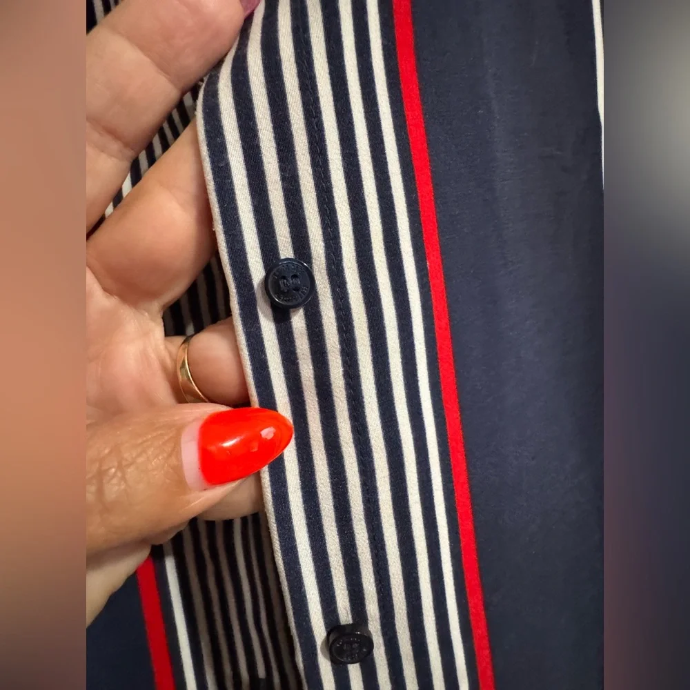 Gently used Tommy Hillfiger Sleeveless Navy & Stripe Shirt Dress with Belt - Picture 4 of 6